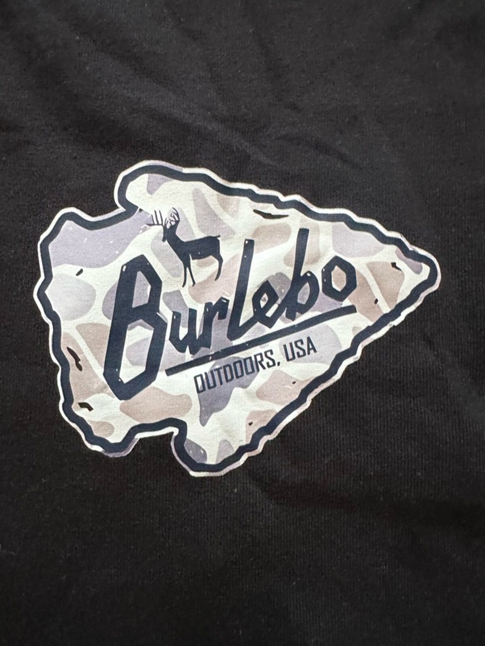 BURLEBO Black Tee with Camo Arrowhead Logo NWOT - Picture 3 of 4